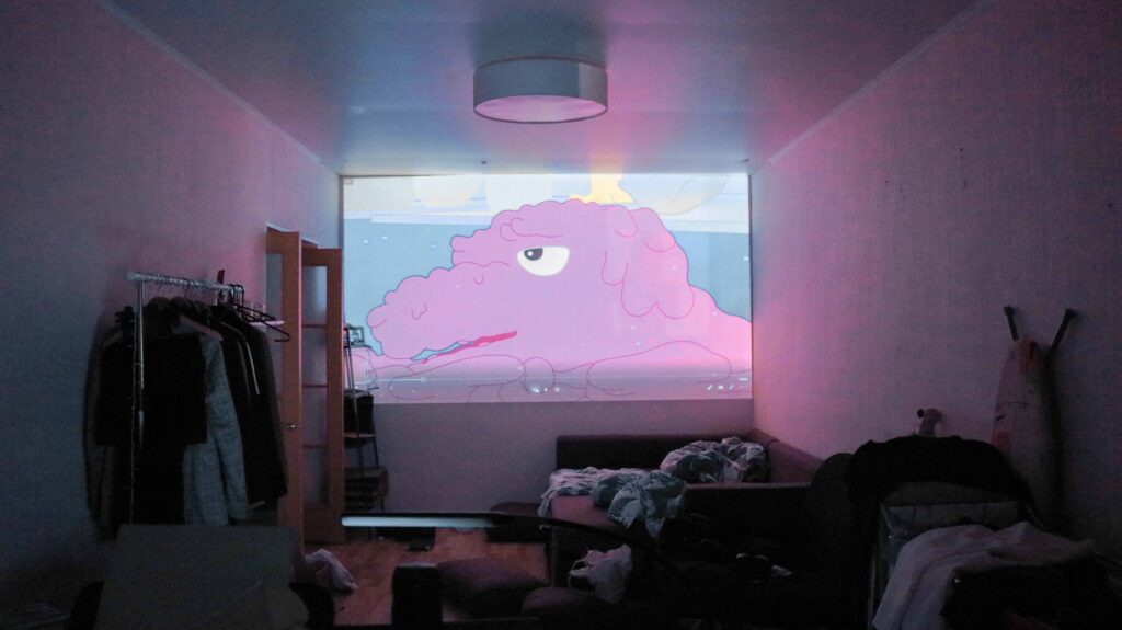 Projector playing cartoons. 