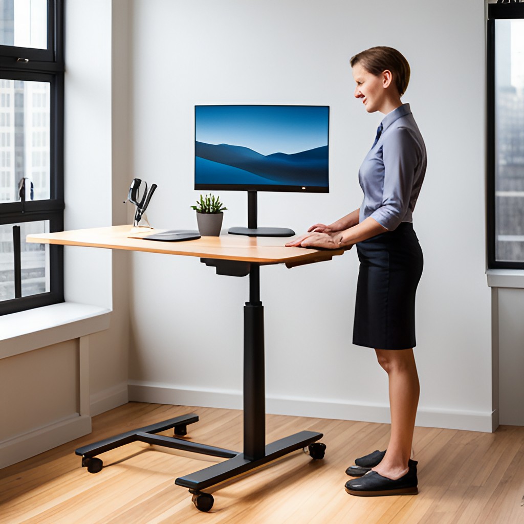 Lady using standing desk.