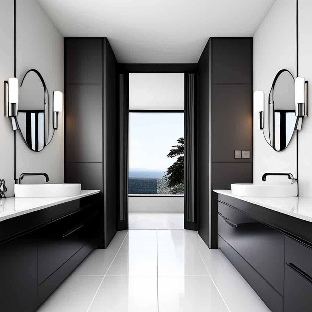 Bathroom with Monochromatic Color Scheme is a cheap and easy bathroom remodeling idea. 