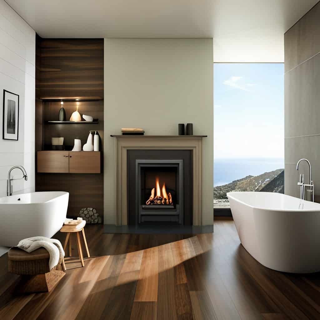 Fireplace in bathroom