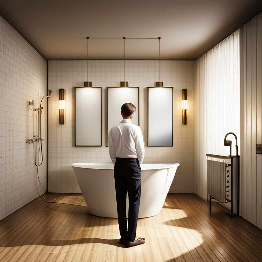 Man looking at bathroom lights