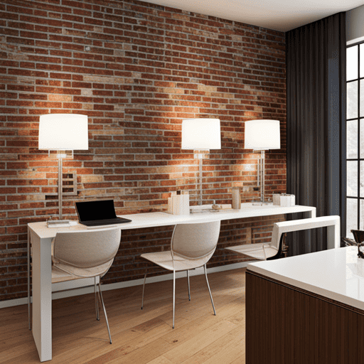 Accent wall of exposed brick. 