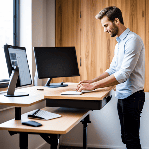 Man using standing desk