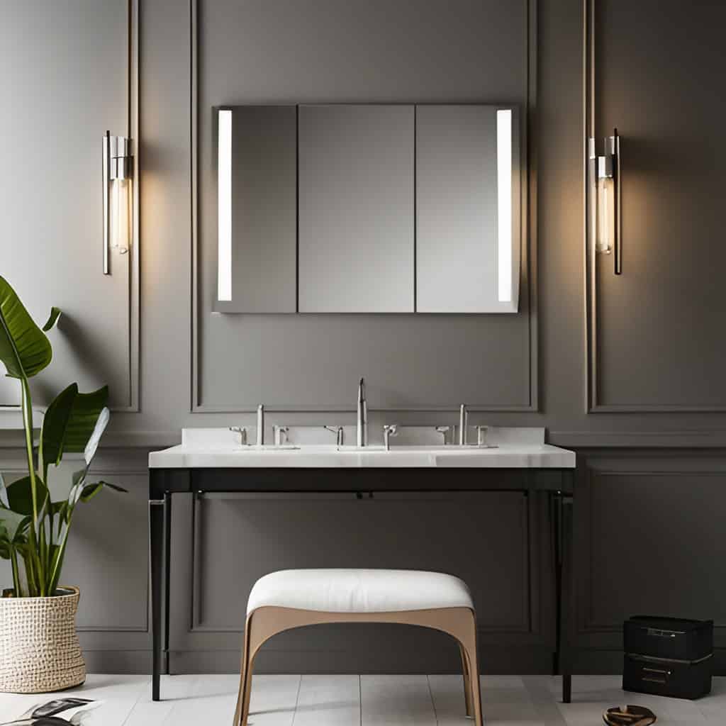 A bathroom with accent lighting