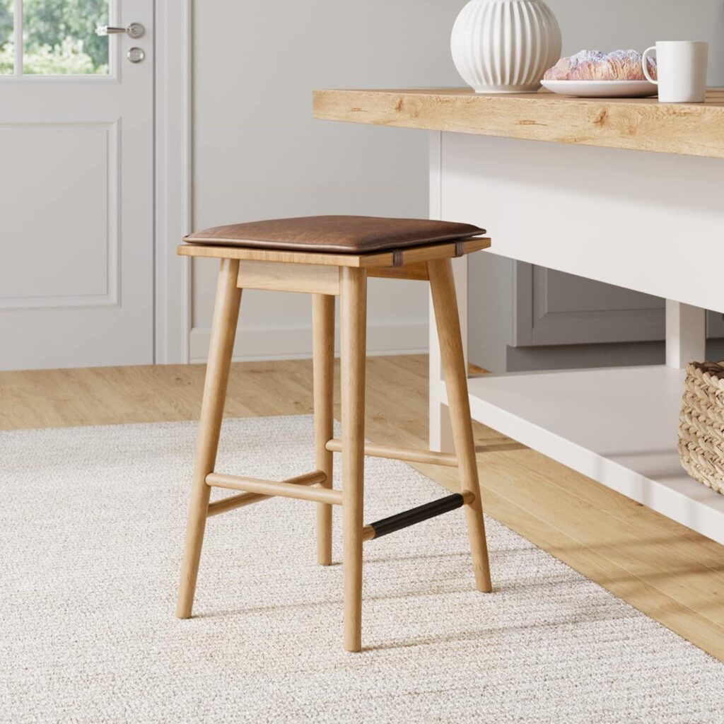 Nathan James Barker Classic Counter Height Wood Barstool with Leather Removable Cushion