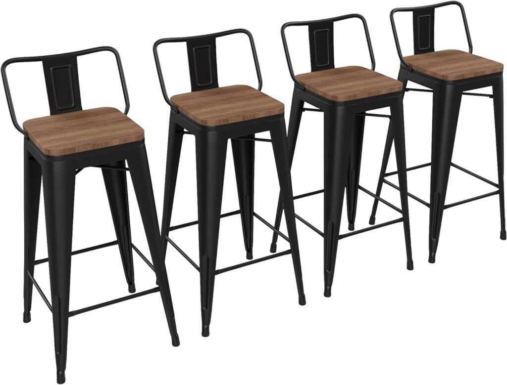 Yongchuang 30-inch Bar Stools Set of 4 Bar Height Metal Barstools with Wood Seat